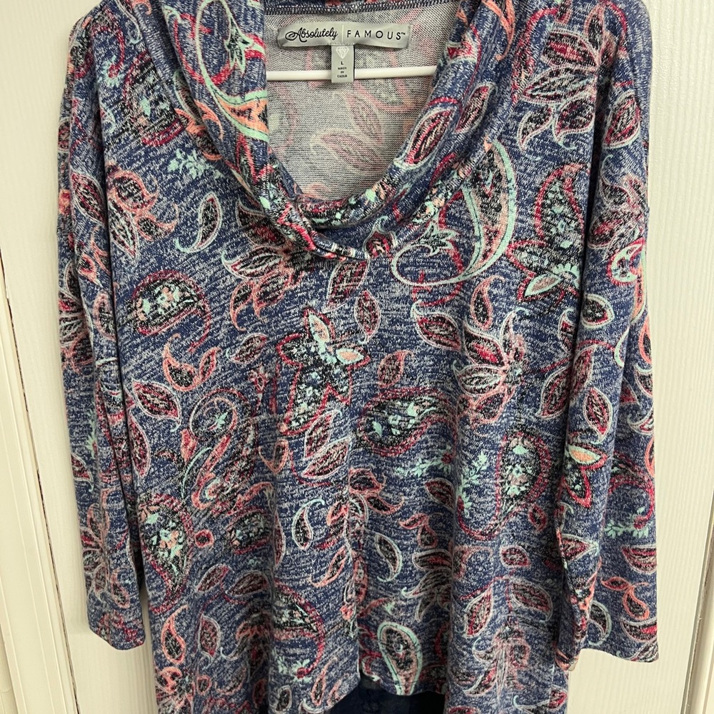 NWOT Absolutely Famous Multicolor Paisley Cowl Neck Top